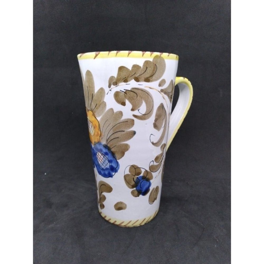 Italy Floral hand painted pitcher 7" tall